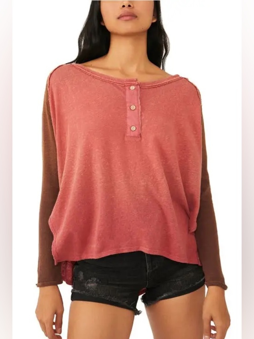 FREE PEOPLE grand slam linen blend 3/4 sleeve top✨